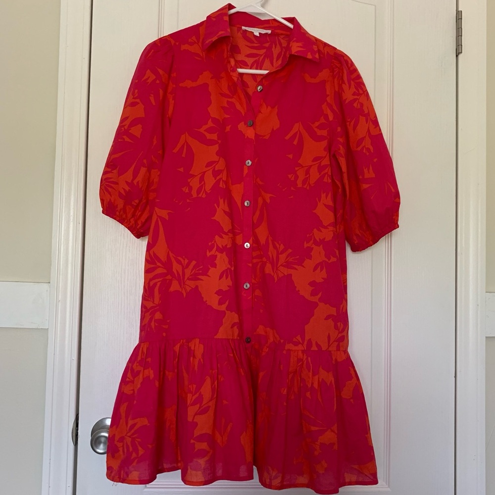 OLIVACEOUS Pink Orange Drop Waist Preppy Dress Small
